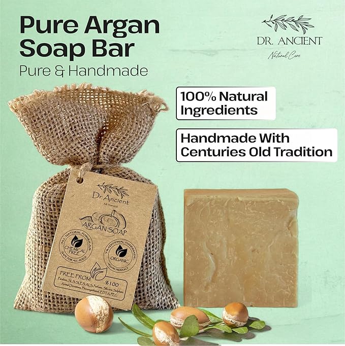 Dr.Ancient Argan Soap Bar, Organic Soap Bars Handcrafted the Traditional Way, Natural Chemical-Free, Vegan, Used for Face Wash, Body Wash, Hand Cleansing and Daily Skin Care, Gentle Cleanser
