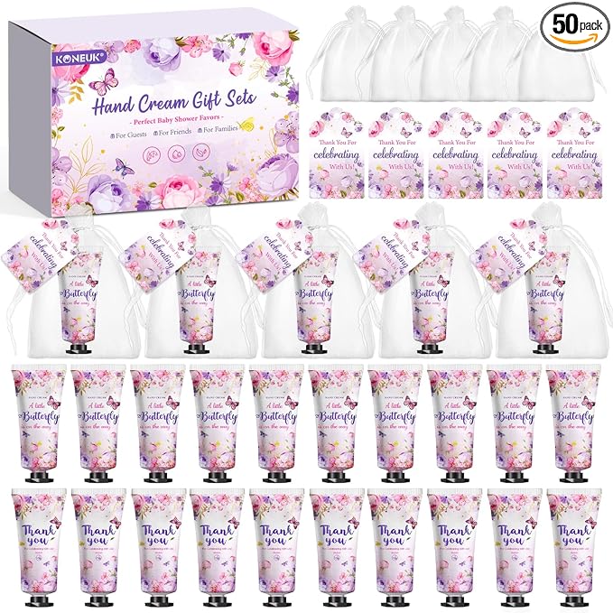 KONEUK 50 Sets Baby Shower Hand Cream Gifts, Wedding Party Favors, Baby Shower Party Favors and Bridal Shower Gifts for Guests, Bulk Thank You Gifts for Women(Butterfly)