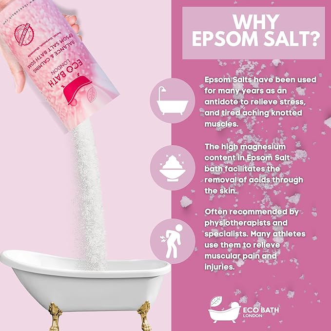 Eco Bath London Balance and Calming Epsom Salt Bath Soak – Tube 2.2 LB (1kg) | Made in UK | Magnesium Bath Salt with Neroli, Geranium and Chamomile