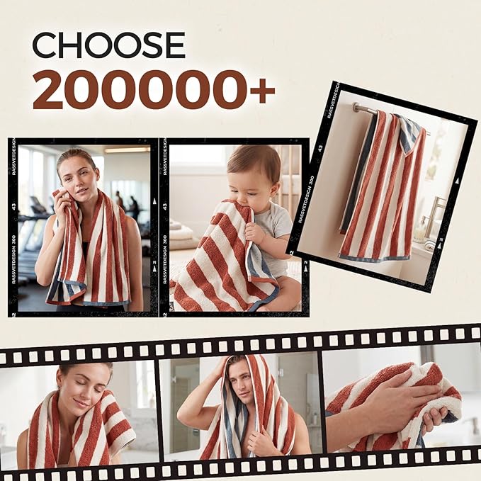 REDKISS 2-Pack Luxury Hand Towels for Bathroom - 12 x 28 Inches 100% Cotton Striped Hand Towels, Ultra Soft and Highly Absorbent Towel for Bath, Gym, Hotel, Kitchen and Spa, Brown