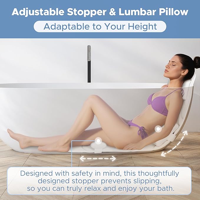 Sunlit Ultra Soft Full Body Bath Pillow for Bathtub, Luxury Thick Tub Pillow for Head Neck Back Support with Lumbar Pillow Multi-Function Stopper, Spa Pillow with Strong Suction Cups, Bath Accessories