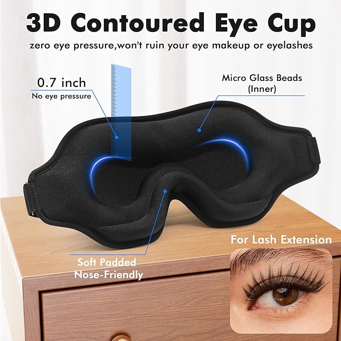 Sleep Eye Mask for Men Women, Weighted Sleeping Mask for Side Sleeper, Travel Blackout Night Blindfold Eye Shade Cover with Adjustable Strap (Obsidian)