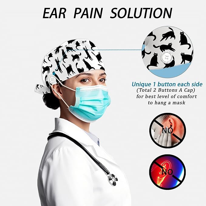 2 Pcs Working Cap with Sweatband for Women Men, Adjustable Cleaning Working Hats, Nurse Surgical Caps