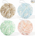 Yolaist Loofah Sponge 4 Pack, Exfoliating Body Scrubber for Shower, Soft Bath Sponges with Hanging Loop, 60G Gentle Loofah for Women Men (Pastel Colors)
