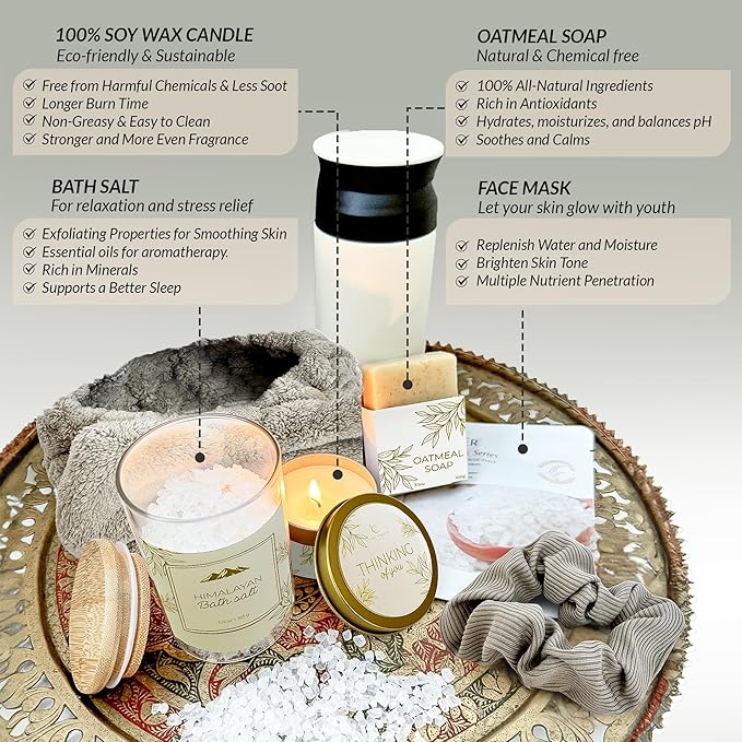 Mother’s Day Gifts for Mom - 11pc Luxury Spa Gift Basket for Women, Wife, Grandma, Relaxing Self Care Set with Throw Blanket, Insulated Tumbler, Oatmeal Soap & Candle, Unique Birthday Gifts for Her
