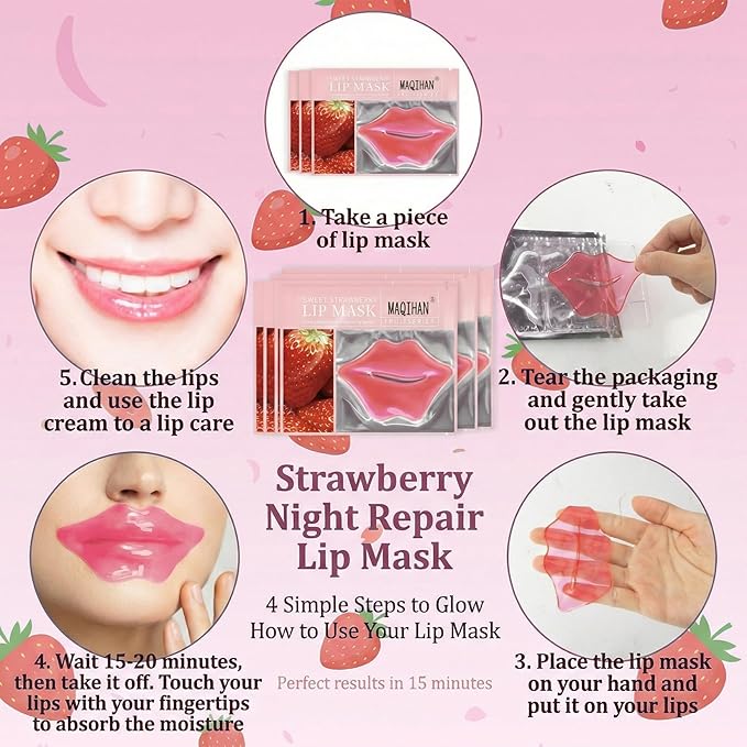 MAQIHAN 30PCS Moisturizing Lip Mask - Pink Lip Patches for Spa Daily Labial Masks Skincare Hydrating to Reduce Wrinkles Dryness Anti-wrinkle Lightens, Valentines Day Gifts，Skin Care