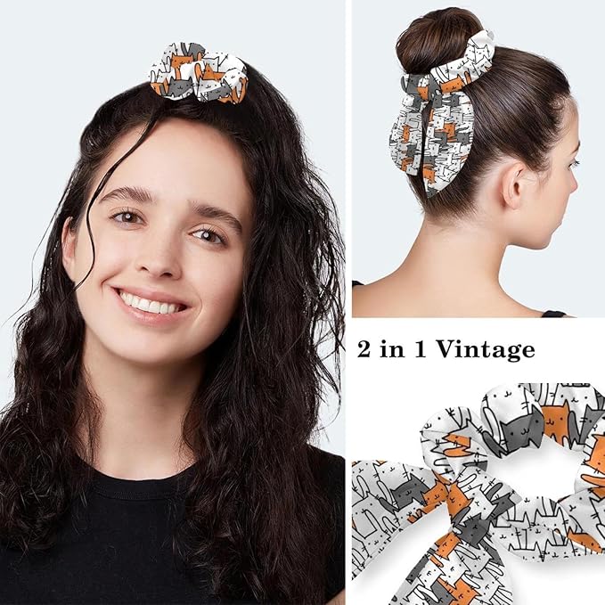 Ethnic Aztec Pattern Adjustable Scrub Cap Hat with Button, Working Hat Sweatband with Bow Hair Scrunchy for Woman