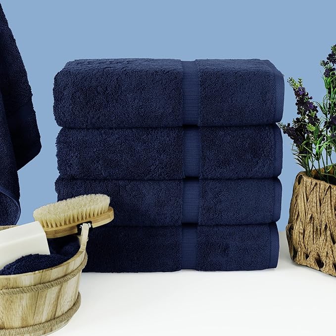 Chakir Turkish Linens | Hotel & Spa Quality 100% Cotton Premium Turkish Towels | Soft & Absorbent (4-Piece Bath Towels, Navy)