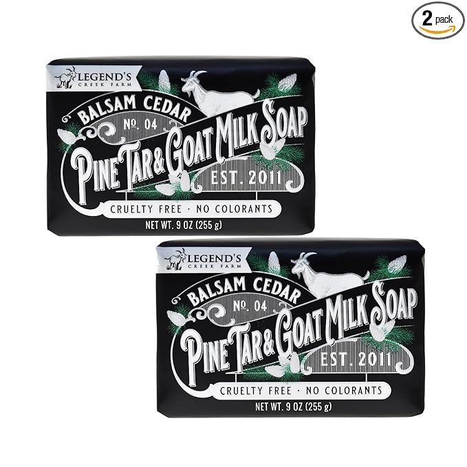 Legend's Creek Farm Goat Milk Soap - Triple Milled Moisturizing Bar for Hands and Body - 9 Oz Creamy Lather, Nourishing, Natural Soap for Sensitive Skin (Balsam Cedar&Pine Tar, Pack of 2)
