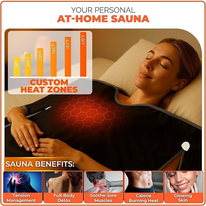 MySauna XL Infrared Sauna Blanket | Fits Him & Her | Fast Sweat, Sauna Bag Reaches 176°F | At-Home Sauna Blanket for Detox & Relaxation | Size 6.2 x 3 ft | Includes Carry Bag & Upgraded Control Panel