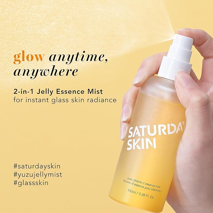 Saturday Skin Yuzu Vitamin C Essence Jelly Mist- Brightening Plumping Soothing Pore Refining - Encapsulated Ceramides Peptides - Korean Skincare Face Dual-Texture Mist Essence 100ml, 3.38 fl.oz.
