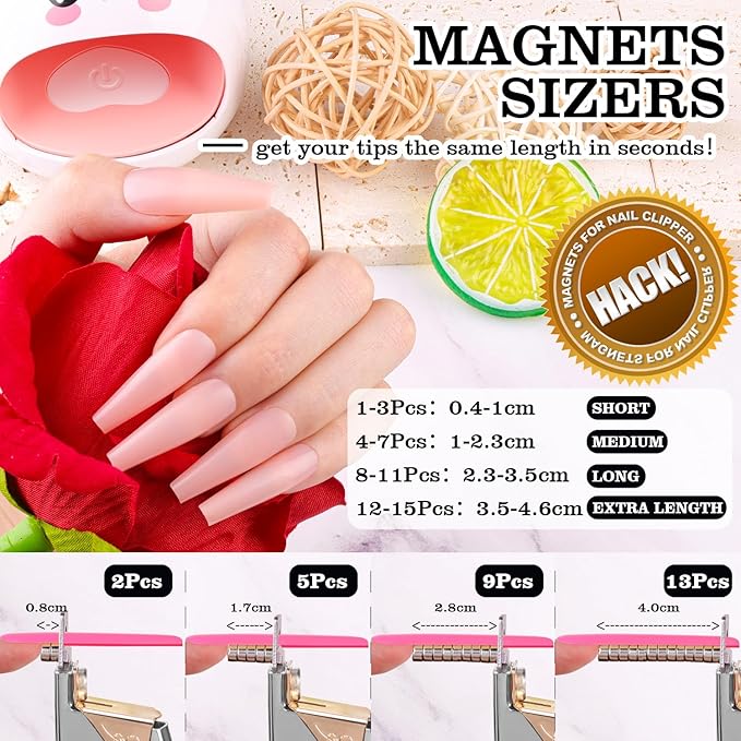 Silver Premium Nail Clippers with Magnets Sizers for Acrylic Nails, Artificial Fake Nail False Nail Tip Cutter Trimmer Manicure Pedicure Sharp Blade Clip Tool For Salon Home Art Beauty