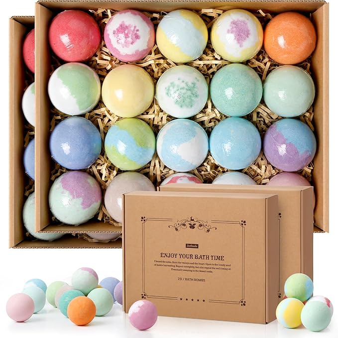 ZenBombs Bath Bombs Set, 40 pcs Natural Shea Butter & Safe Oil Bath Bomb for Skin Moisturizing, Handmade Bubble Bath & Fizzy, Ideal Presents for Women (2 Sets)