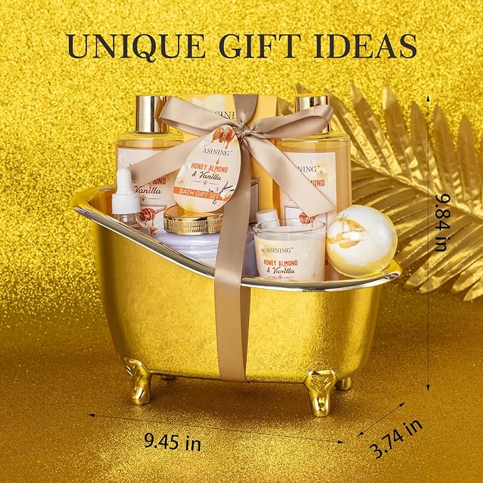 Spa Gift Baskets For Women and Men, Home Luxury Scents Honey Almond Bath Sets for Women Gift, Spa Set Spa Basket with Body Lotion, Lip Balm & More Bath Gift Set Best Gift for Her, Bath Kits Gifts
