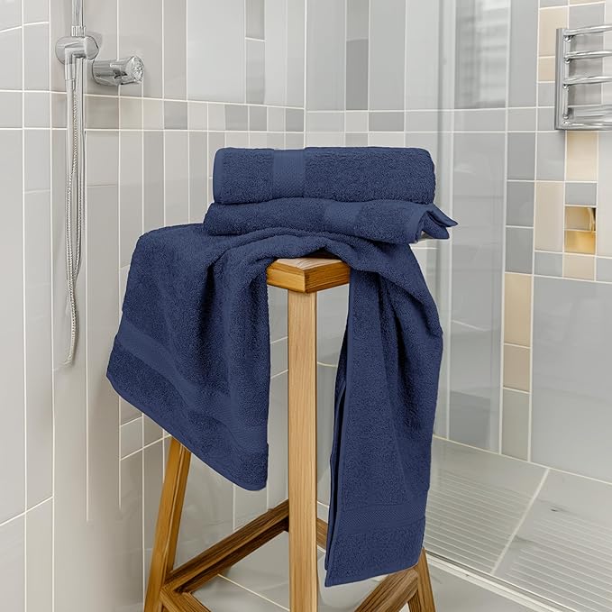 Commercial Bulk Pack of 12 Small Bath Towels – 100% Cotton Terry 24" x 46" – Ideal for Hotels, Salons, Gyms, Spas & Institutional Use – Navy Blue