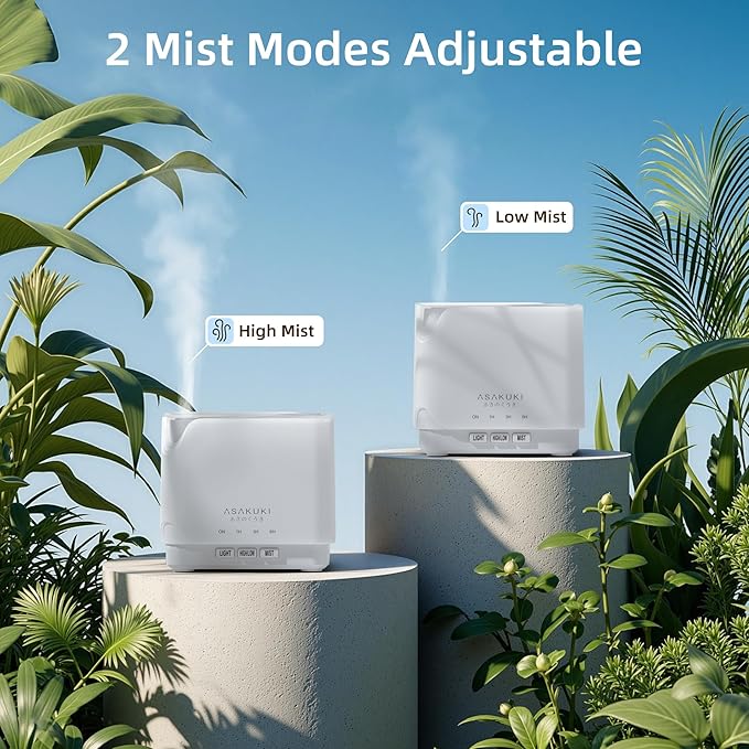 ASAKUKI Essential Oil Diffuser for Home, Large 700 ml Humidifier with Automatic Shut-Off, Quiet Aromatherapy Diffuser with 7 LED Lights for Living Room, Bedroom, Hotel, Gift for Mom - Pure White