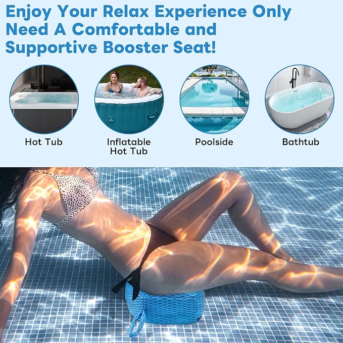 Hot Tub Booster Seat for Adults, Weighted 5" Extra Thick Spa Cushion, 4+ lbs Core Stays Submerged No Floating, 3D Air Mesh Quick Dry, Non-Slip Seat Riser for Jacuzzi, Bathtub & Outdoor Spa(Blue)