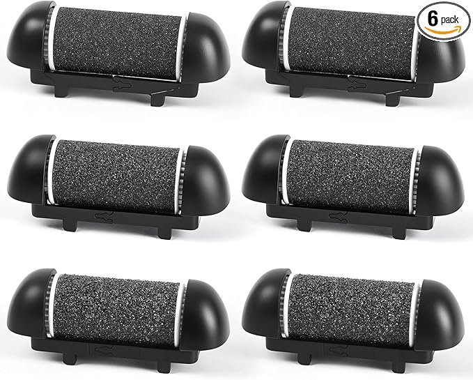 6pcs Replacement Roller Refill Heads for Electric Callus Remover,Feet Pedicure Kit Refill Rollers, 2 Extra Coarse, 2 Regular Coarse, 2 Fine Coarse Refill Rollers (Black)