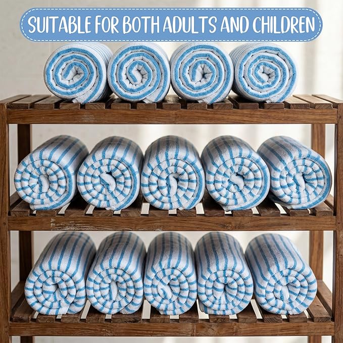 SmoothNovelty 16 Pack Microfiber Bath Towels Bulk 27'' x 60'' Oversized Size Bath Towel Highly Absorbent Extra Large Soft Drying for Beach Shower Summer Salon Sport Gym Party (Stripes,Blue)