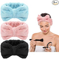 3 Pieces Towel Headbands for Women Makeup Headband for Washing Face Makeup Spa, Microfiber Bowtie Shower Hairband for Women (Pink, Blue, Black)