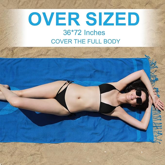 Genovega 6 Packs Oversized Turkish Beach Towels Set 74"x38" Extra Large Sand Free Quick Dry Swim Bath Pool Towel Travel Blanket Adult Essentials Accessories Vacation Multi Shark Turtle Stuff