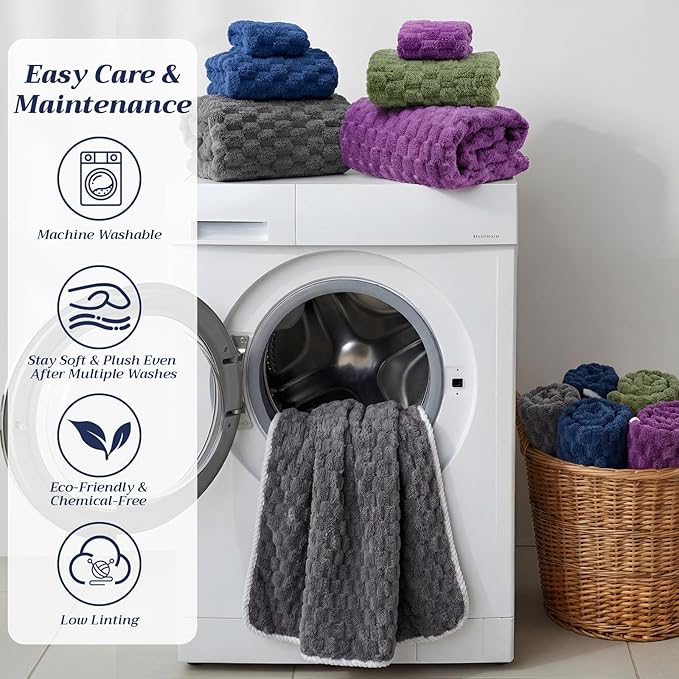 Gilprop 12 Pcs Soft Bath Towels Set for Bathroom Quick Dry, 4 Bath Sheets 4 Hand Towels 4 Washcloth Absorbent Microfiber Fluffy Shower Washcloth for Spa Gym Hotel Travel(Dark Color)