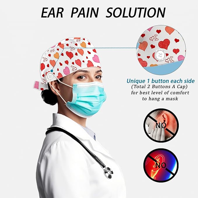 2 Pcs Working Cap with Sweatband for Women Men, Adjustable Cleaning Working Hats, Nurse Surgical Caps