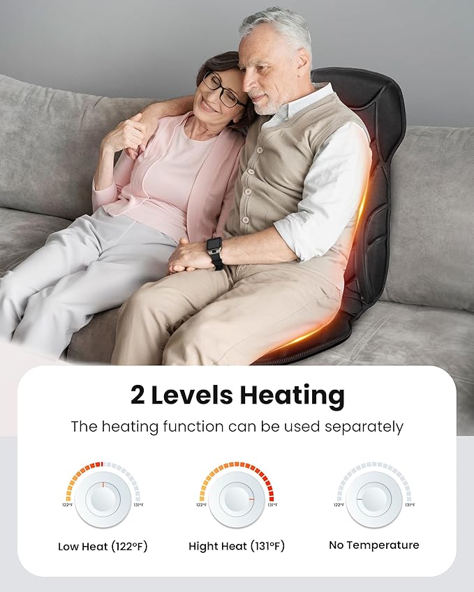 COMFIER Massage Chair Pad, Back Massager with Heat with 8 Vibration Motors, Massage Seat Cushion with 5 Modes, for Back Home Office Use, Gifts for Women Men
