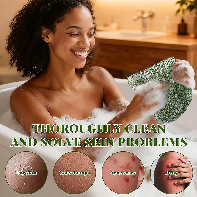 African Net Sponge Authentic, 3 Pieces Exfoliating Scrubber Bath Sponge for All Skin Types, Back Scrubber Loofah Washcloth for Shower, Gentle Exfoliation (Dark Green,Light Green,Pink)