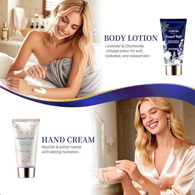 Spa Gifts for Mom- Mother's Day Spa Bath Gift Set with Body Lotion, Shower Gel, Hand Cream & Body Scrub - Lavender Chamomile Scent Self Care Gifts for Women Mom Wife Girlfriend - Relaxing Home Spa Kit