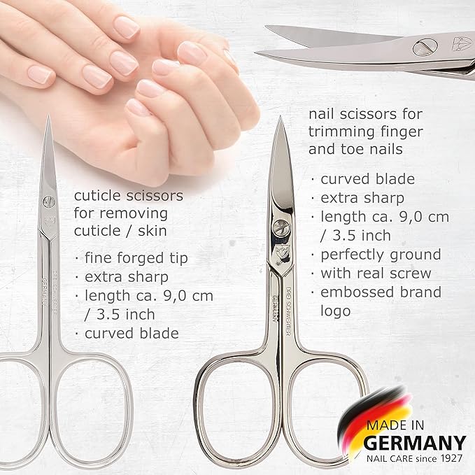3 Swords Germany - brand quality 8 piece manicure pedicure grooming kit set textil case jeans blue - Made in Germany