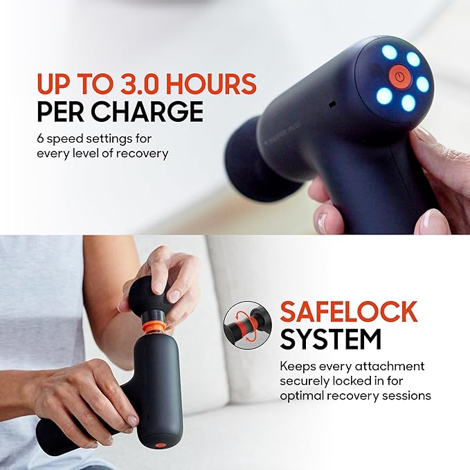 Sharper Image PowerBoost Core Mini Massage Gun [2026 Version] Deep Tissue Percussion Massager with 6 Speeds for Back & Full Body Muscle Pain Relief, Portable with 4 Attachments & Carry Pouch