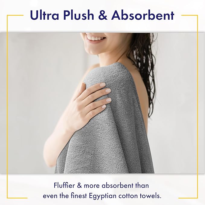 Alusa Home Ultra Soft & Plush Viscose from Bamboo Bath Sheets - 700 GSM Pack of 2 - Extra Large 70x35 in - Super Absorbent & Quick Drying (Pewter Grey)