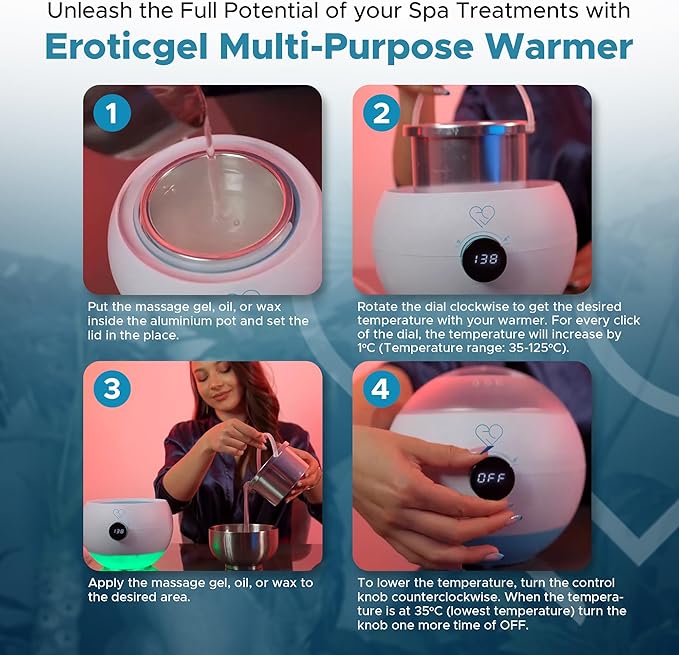 Multi-Purpose Oil & Massage Gel Warmer, Electric Wax Melter, Includes Aluminum Warming Pot (16.9 fl oz), Knob Dial to Adjust Temperature (95F to 257F), with LCD Screen