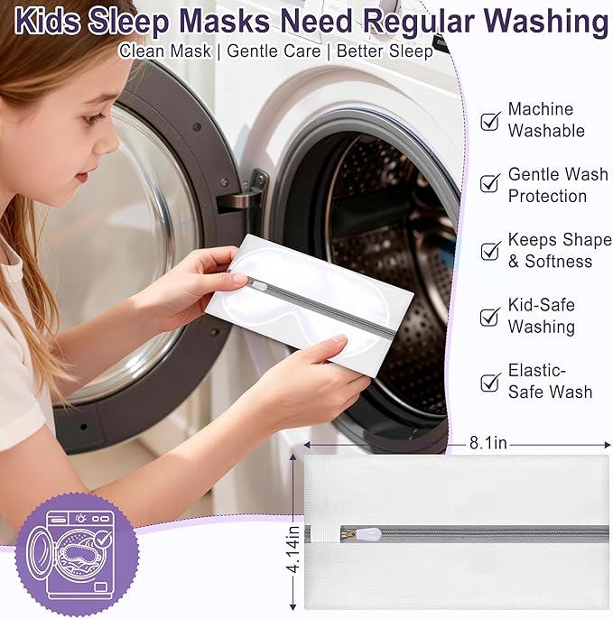 Kids Sleep Mask, Kids Eye Mask for Boys Girls, Kid Silk Eye Masks with Adjustable Strap for Sleeping, 100% Light-Blocking Sleep Eye Cover, Includes Protective Laundry Bag (Purple)