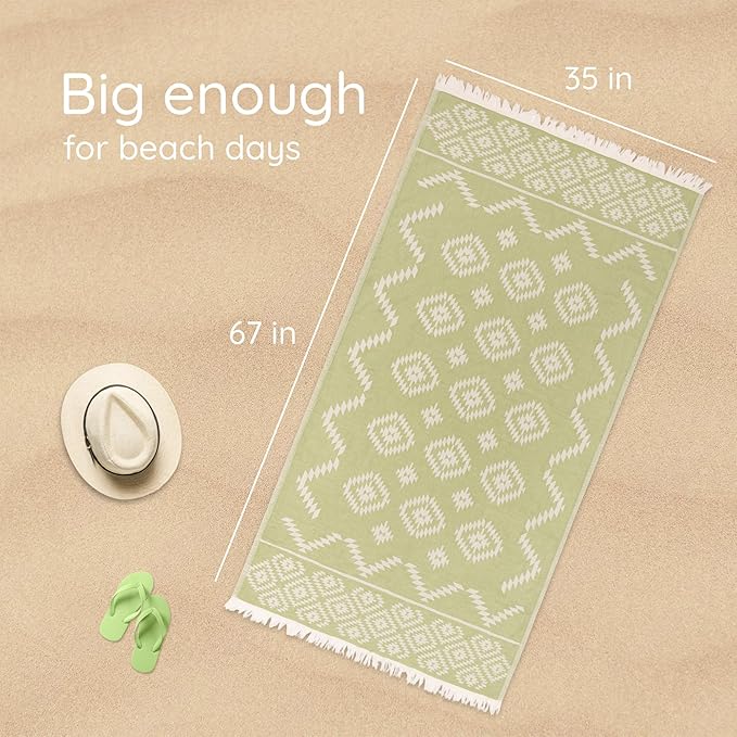 Turkish Towels Beach Towels Oversized (35”x67”) Beach Towels for Adults Quick Dry and Sand Free Beach Towel Beach Blanket 100% Cotton Turkish Towel - Soft Green