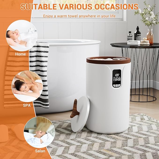 20L Towel Warmer for Bathroom with Adjustable Temperature, Timer Function, LED Display and Auto Shut-Off, Even Heating for Towels, Bathrobes & Blankets, Stainless Steel Liner, Separate Lid