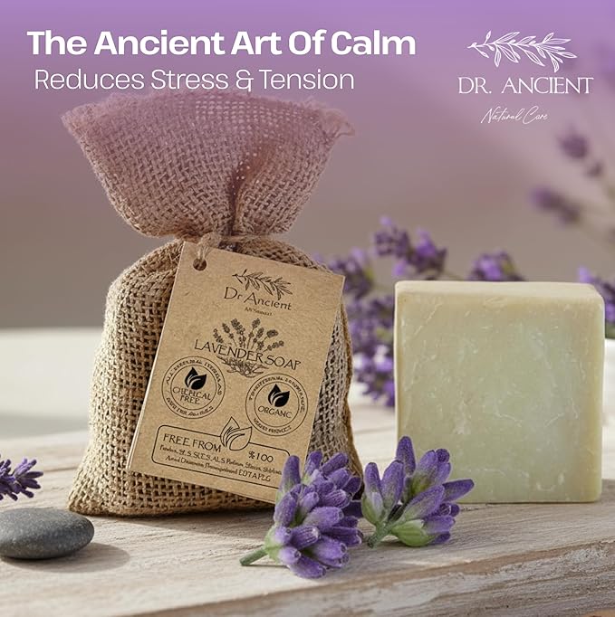 Dr.Ancient Lavender Soap Bar, Organic Soap Bars Handcrafted the Traditional Way, Natural Chemical-Free, Vegan, Used for Face Wash, Body Wash, and Hand Cleansing, Relaxing, Refreshing