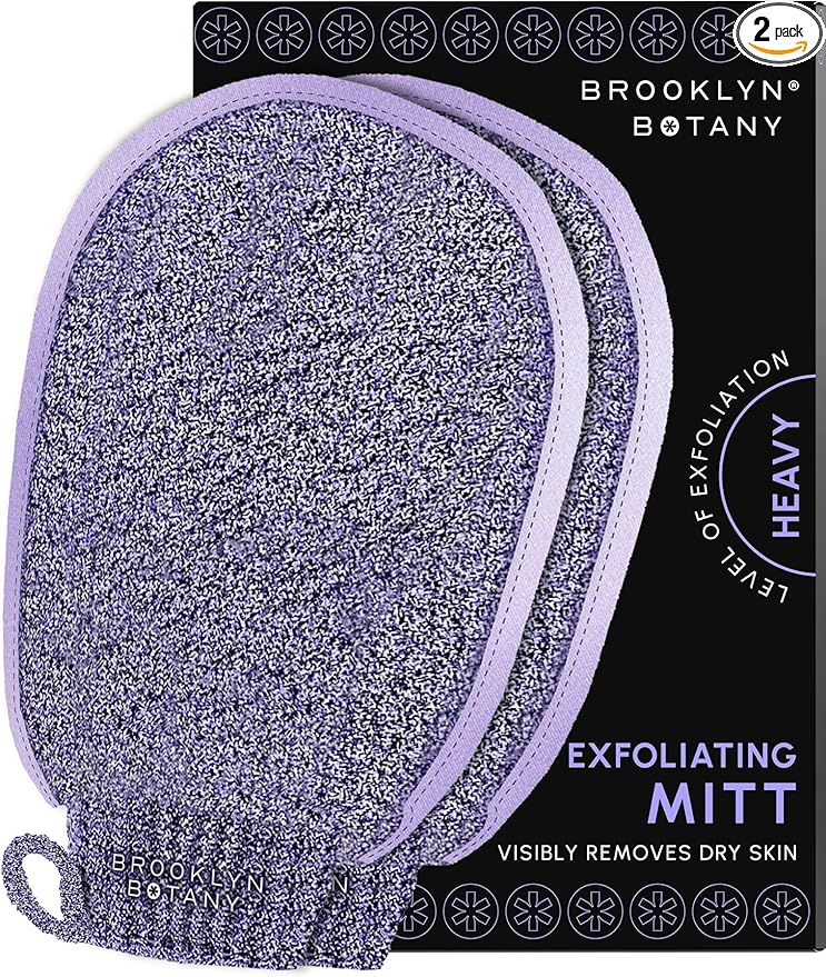 Brooklyn Botany Exfoliating Mitts for Bath and Shower – Heavy Duty Exfoliating Body Scrubber for Massage and Dead Skin Remover for Body – 2 Mitts