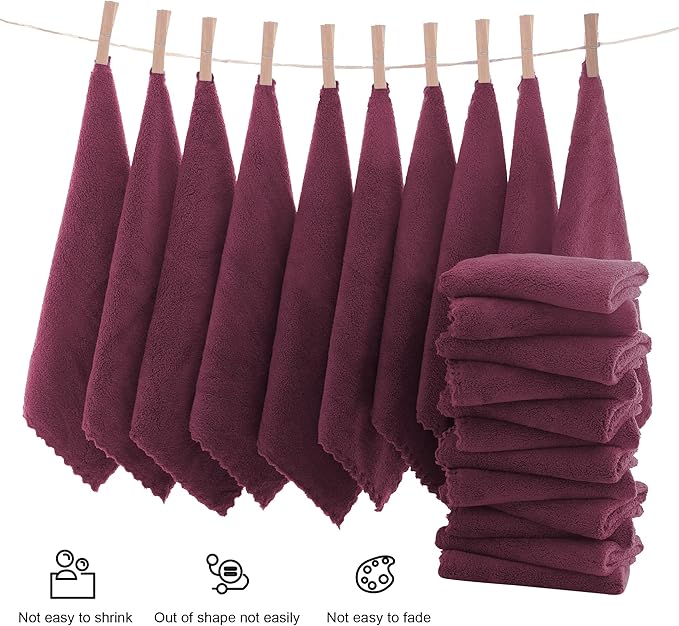 MOONQUEEN Ultra Soft Premium Washcloths Set - 12 x 12 inches - 24 Pack - Quick Drying - Highly Absorbent Coral Velvet Bathroom Wash Clothes - Use as Bath, Spa, Facial, Fingertip Towel (Burgundy)