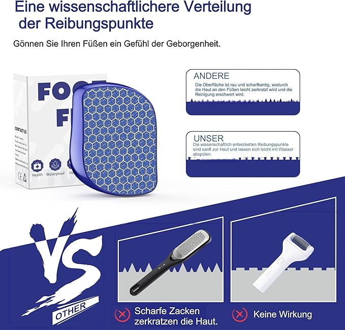 Foot File, Nano Glass Callus Remover, Portable Professional Foot Beauty Care Tool, can be Used for Wet/Dry Cracked feet, Painless Foot File for Dead Skin, Foot calluses, and Foot cuticles - Blue