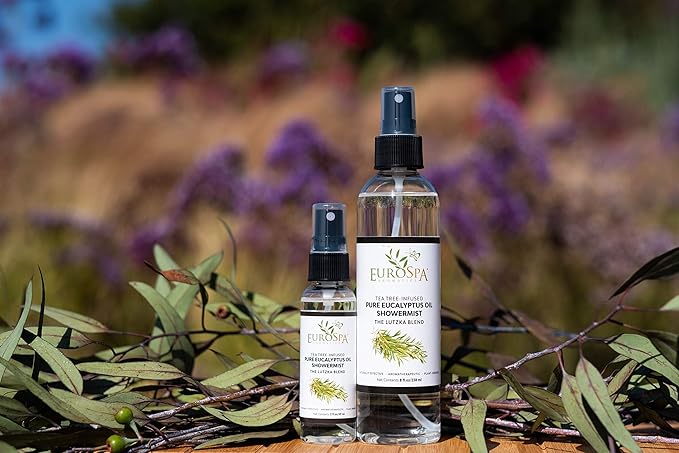 EuroSpa Aromatics Pure Eucalyptus Oil ShowerMist and Steam Room Spray, All-Natural Premium Aromatherapy Essential Oils - Tea Tree Infused, 2oz, 2 Pack