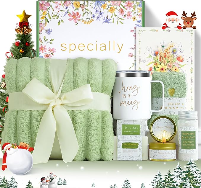 Christmas Gifts for Women, Get Well Soon Gift Baskets with Blanket, Relaxing Spa Self Care Package, Unique Relaxation Spa Gift Baskets Set, Birthday Gifts for Women, Her, Mom, Friends