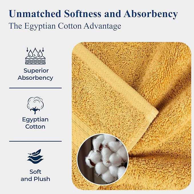 Superior Egyptian Cotton Pile 9-Piece Towel Set, Includes 3 Bath, 3 Hand, 3 Face Towel/Washcloth, Heavyweight, Ultra Soft Luxury Towels, Thick Plush Essentials, Guest Bath, Spa, Hotel Bathroom, Gold