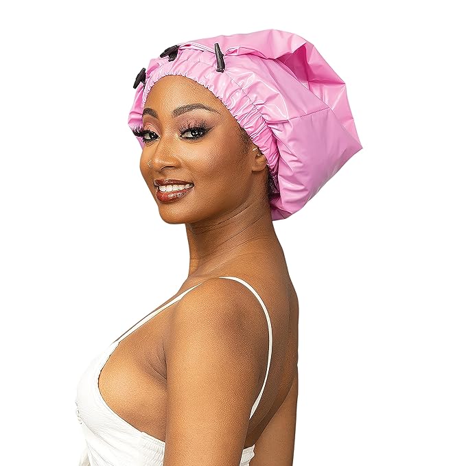 Esha Girl - Shower Cap for Extra Long Hair, Braids, Locs, Twists – Waterproof – Snug Fit Guarantees No Leaks – Easy Button Up (Pink, X-Long (30" x 9"))