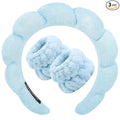 Zkptops Spa Headband for Washing Face Wristband Set Sponge Makeup Skincare Headband Terry Cloth Bubble Soft Get Ready Hairband for Women Girl Puffy Padded Headwear Non Slip Thick Hair Accessory(Blue)