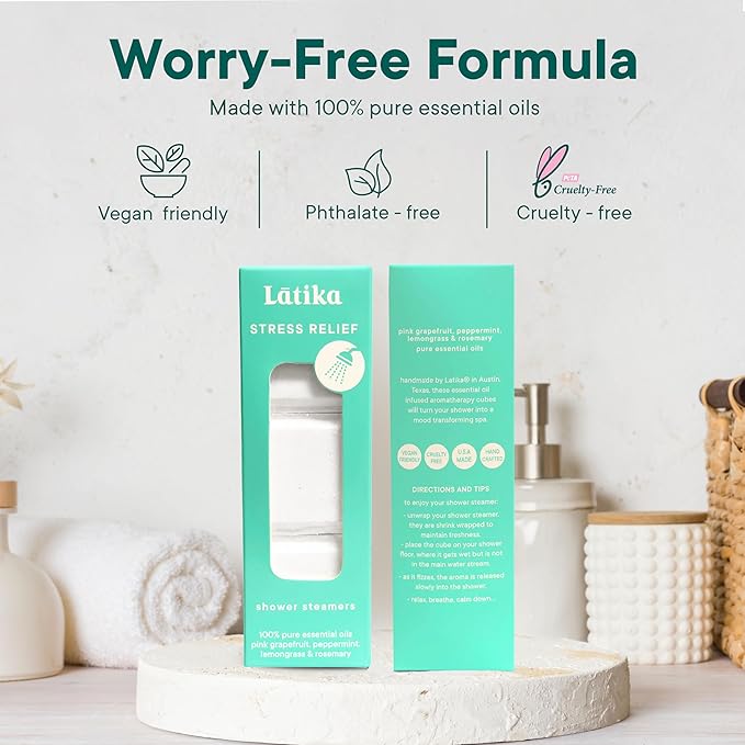 Latika Stress Relief Steamer - Aromatherapy with Pink Grapefruit, Peppermint, Lemongrass and Rosemary - Calming and Relaxing for Anxiety Relief, Spa Aromatherapy Hot Tub - Must-Haves for Women and Men