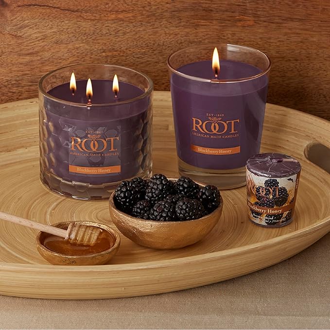 Root Candles Scented Candles Honeycomb Beeswax Blend Premium Handcrafted Candle, Large Veriglass, BlackBerry Honey