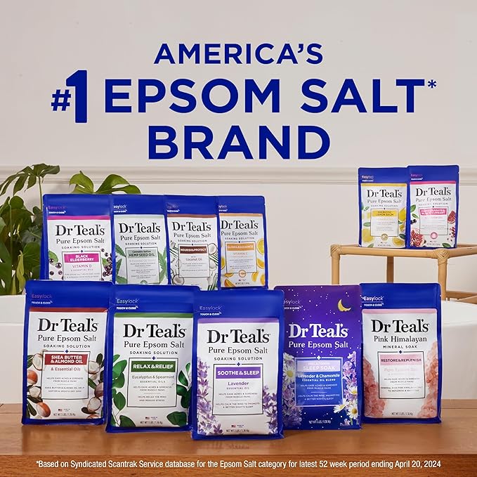 Dr Teal's Pure Epsom Salt,Restorative Minerals with Magnesium,Potassium & Zinc,3 lbs,(Pack of 2)