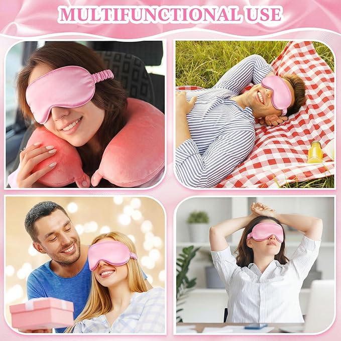 Cutecrop 12 Pcs Silk Sleep Masks Soft Satin Eye Masks with Adjustable Elastic Strap for Sleeping Comfortable Blindfold Eyeshade for Women Men Nap Night Travel Gifts (Pink)